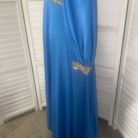 Vintage Handmade 60s 70s Jorami Renaissance Blue Hostess Gown Medium Sequins - Picture 10 of 12